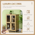 Pawhut Luxury Cat House With Wheels, Kitty Cage Catio Villa For Indoor Cats With Scratching Posts, Condo, Flap Door, Cushion, Oak, 31.5