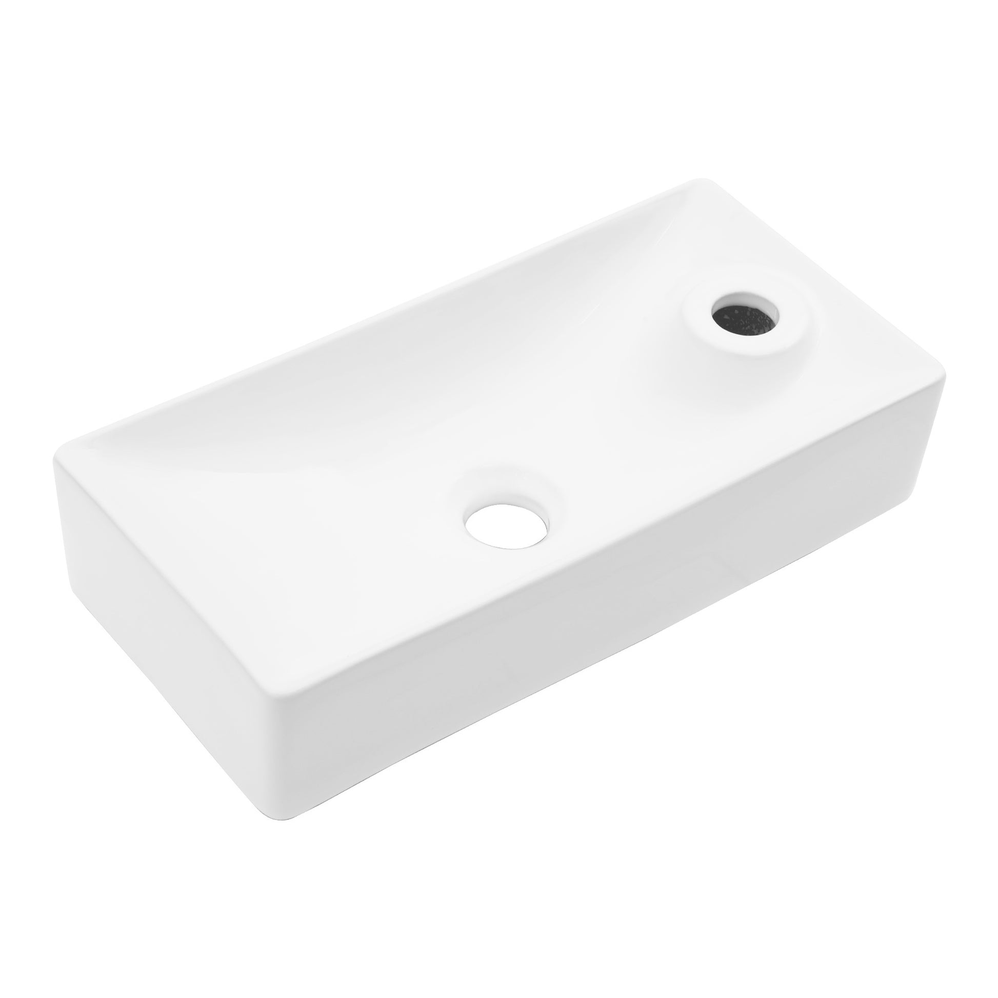 17.3X8.69 Inch White Ceramic Rectangle Wall Mount Bathroom Sink With Single Faucet Hole White Ceramic