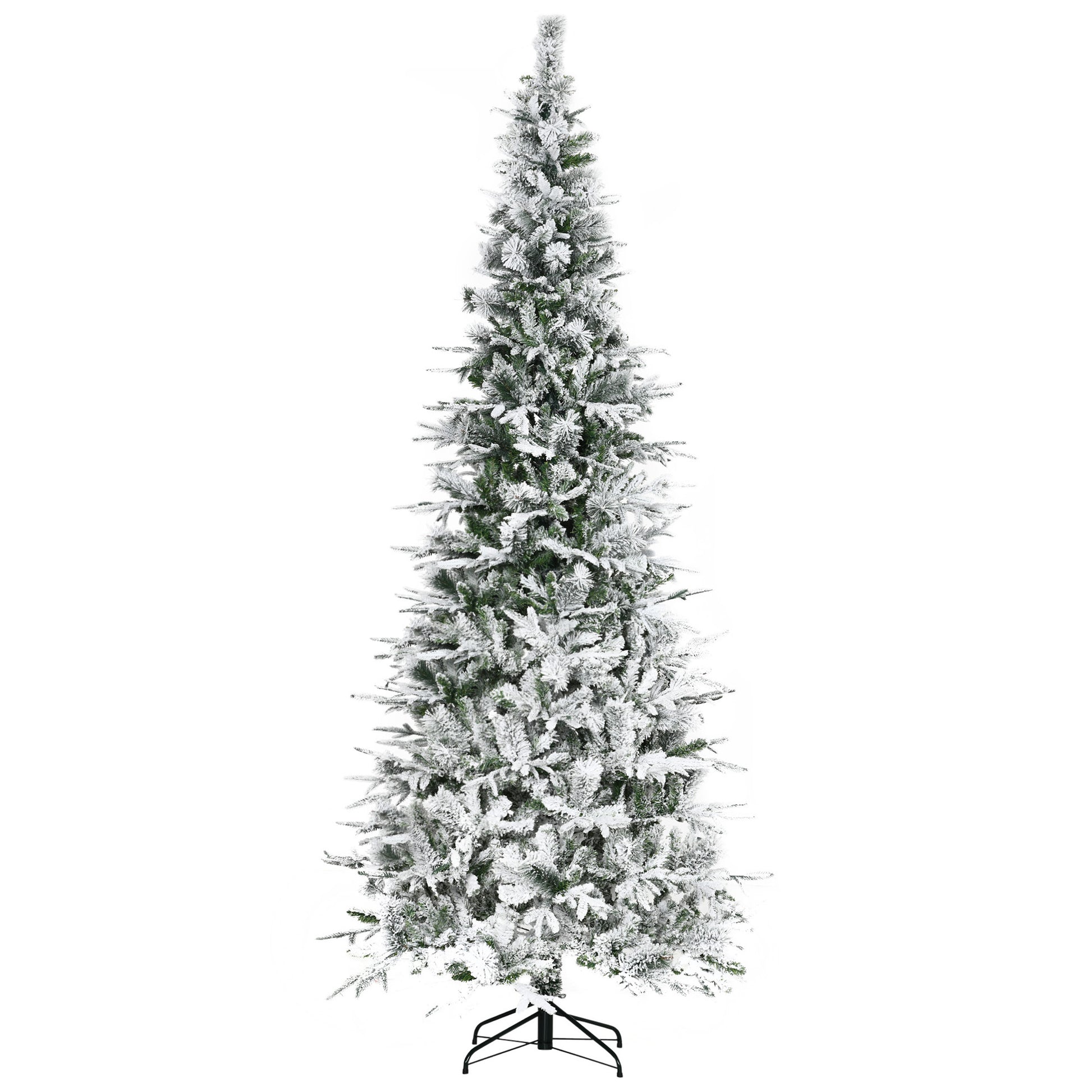 Homcom 9' Unlit Snow Flocked Pine Artificial Christmas Tree With Realistic Branches And 1159 Tips, Green Green Plastic