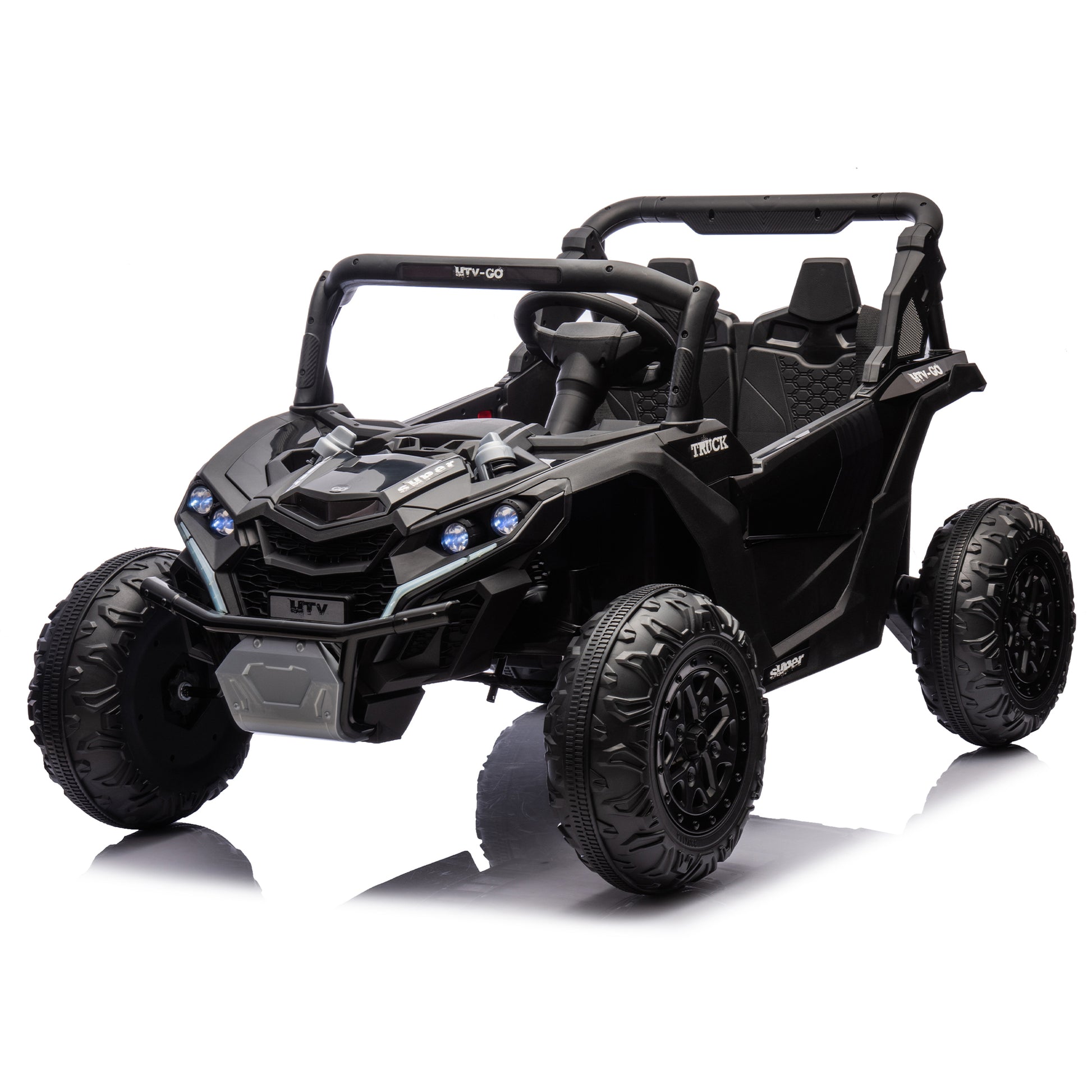 24V Two Seater Kids Ride On Utv W Parents Remote Control,Four Wheel Suspension,Slow Start,Large Wheel Design,Anti Collision Bar,Storage Space,Music,Usb,Bluetooth,Volume Control,Led Lights For Kids 3 . Black 100 149 Lbs Polypropylene