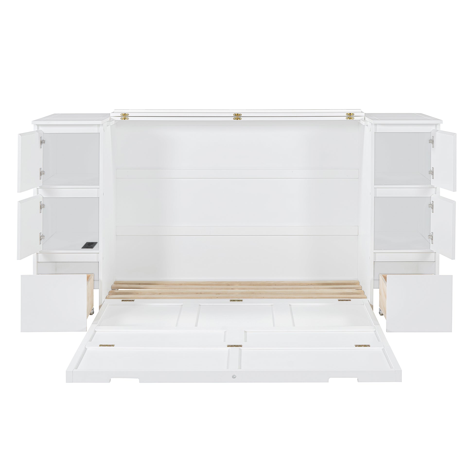 Full Size Murphy Bed With Drawers, Cabinets And Usb Ports,White Full White Mdf Lvl