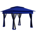 Outsunny 11' X 11' Pop Up Canopy, Outdoor Patio Gazebo Shelter With Removable Zipper Netting, Instant Event Tent W 114 Square Feet Of Shade And Carry Bag For Backyard, Garden, Blue Blue Metal