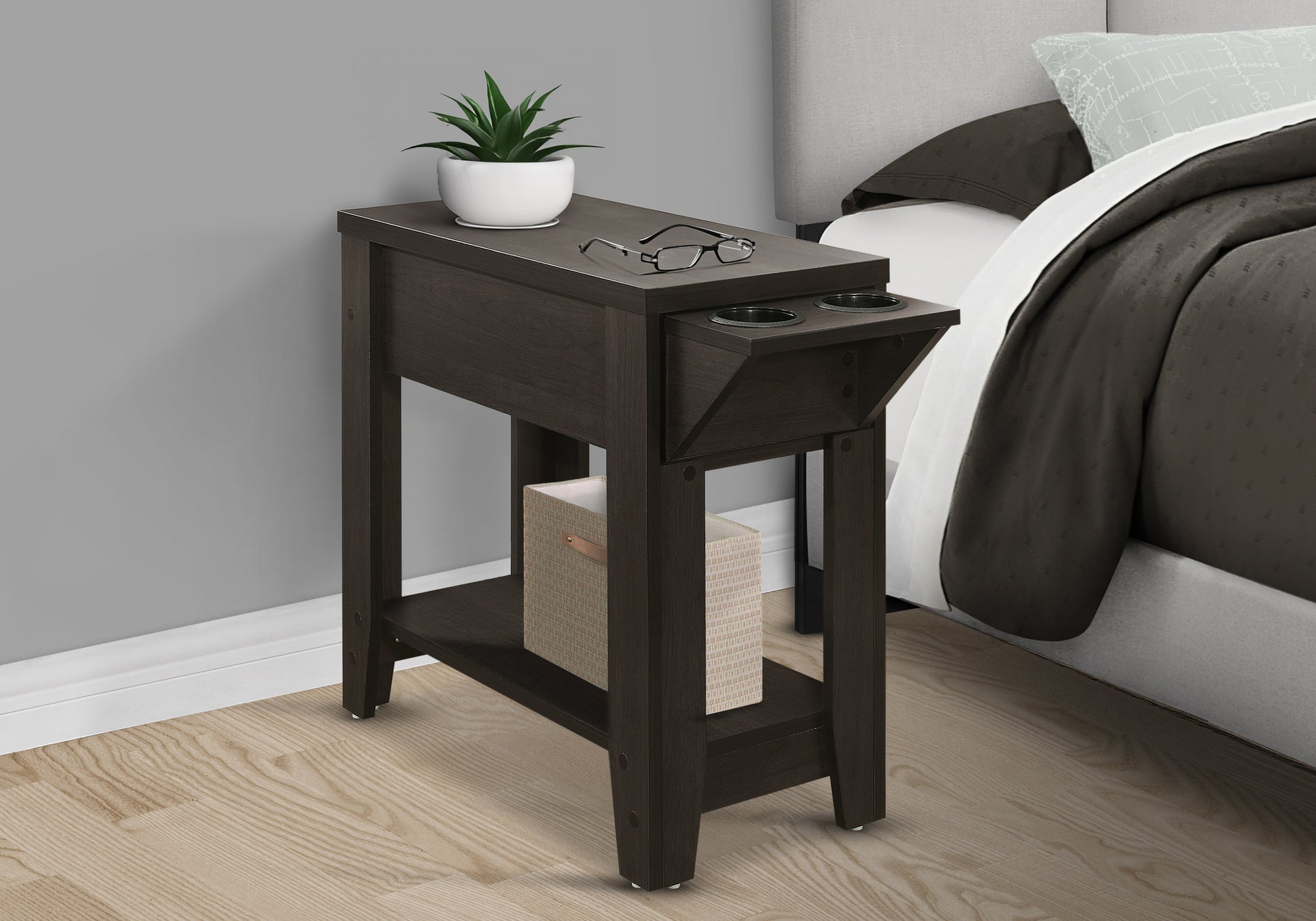 Accent Table, Side, End, Storage, Lamp, Living Room, Bedroom, Brown Laminate, Transitional Espresso Particle Board