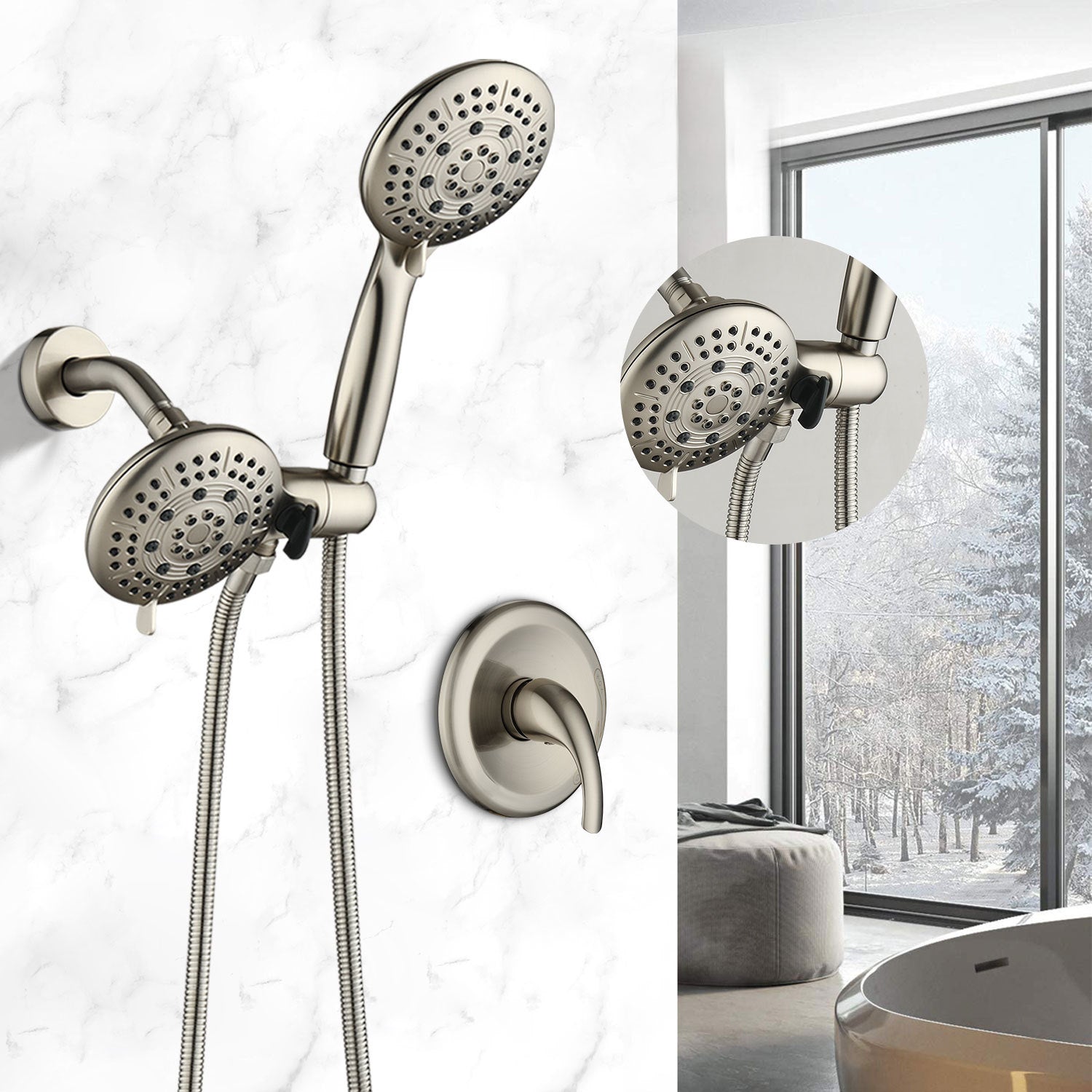 Brushed Nickel Rain Shower System With 4.5" Head, Handheld Shower, And 6 Spray Modes Brushed Nickel Stainless Steel