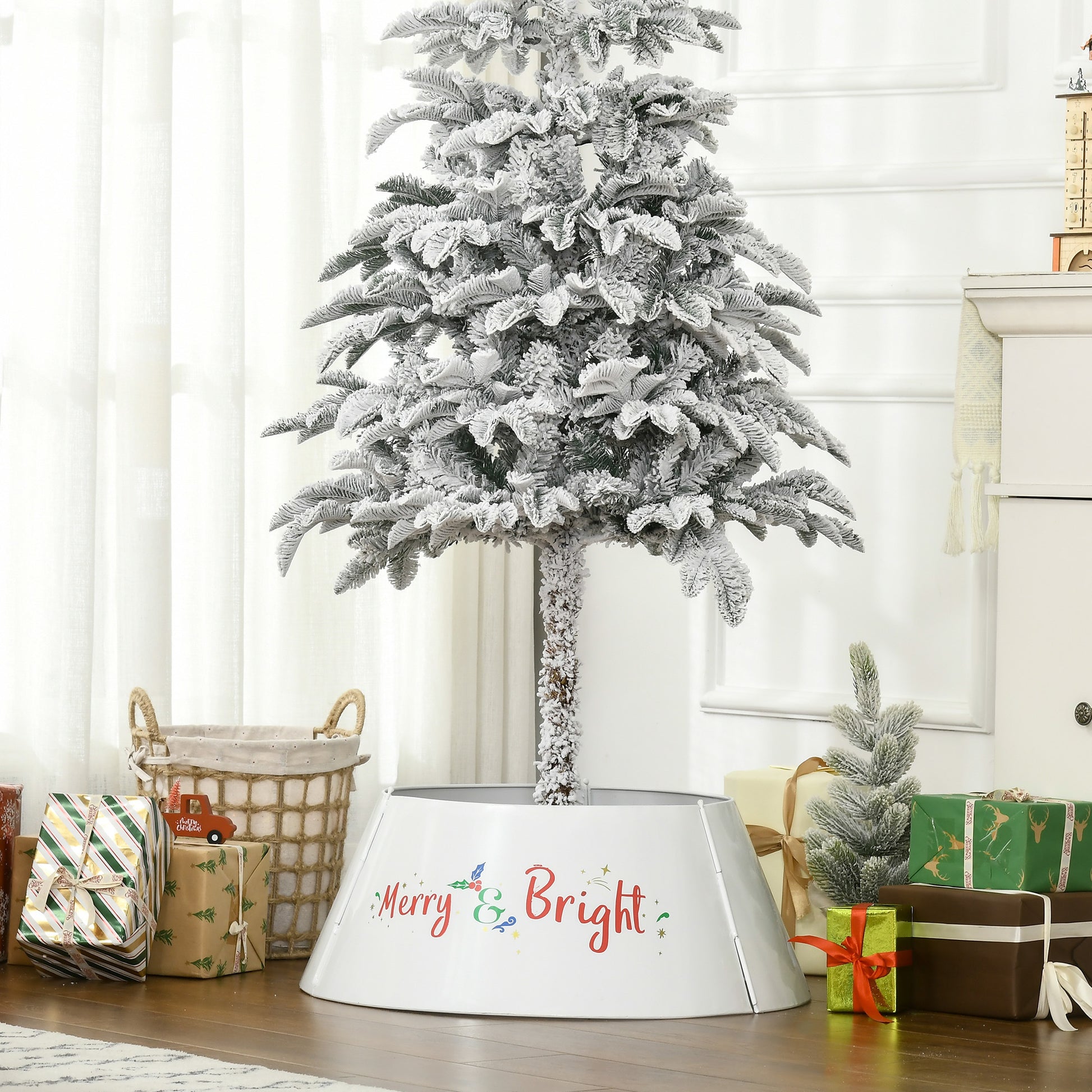 Homcom 26 Inch Christmas Tree Collar Ring, Stand Cover For Decor, White Cream White Metal