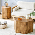 Modern Minimalist Set Of Two Hexagonal Wood Grain Mdf Coffee Tables.Modern Mdf Coffee Table, With Complex Texture Patterns, Style And Texture Coffee Table To Redefine Your Interior Decoration. Wood