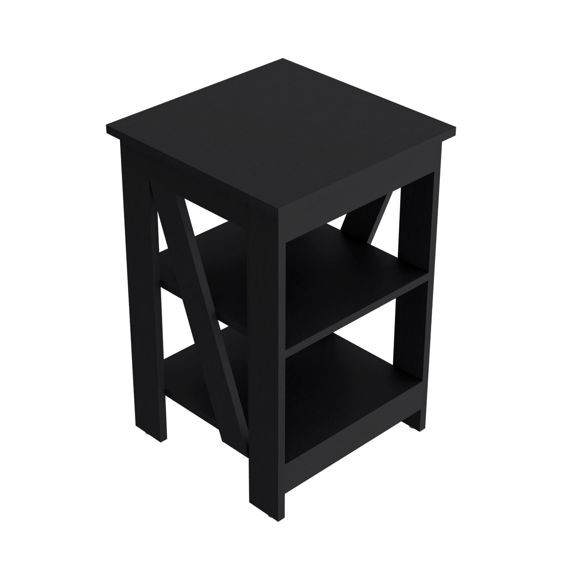 Clio Auxiliary Table, With Two Shelves Black Primary Living Space Pine Bookcase Rectangular Particle Board Engineered Wood