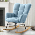 Teddy Fabric Rocking Chair, Modern Rocking Accent Chair For Nursery, Living Room, Bedroom, Sky Blue Metal Blue Bedroom Foam Modern Rocking Chairs Foam Wood Metal