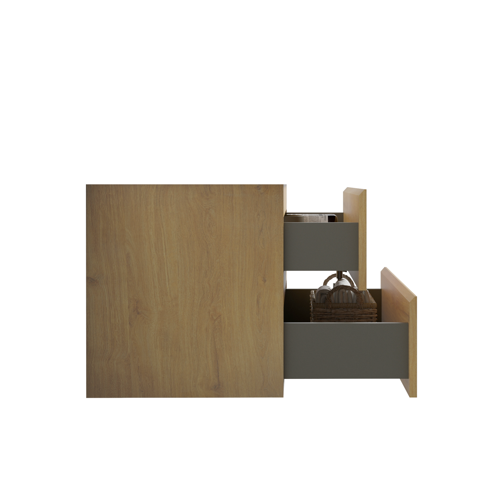 Alice36 106, Wall Mount Cabinet Without Basin, Natural Oak Color, With Two Drawers, Pre Assembled Oak Melamine