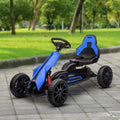 Aosom Kids Pedal Go Kart, Outdoor Ride On Toy With Adjustable Seat, Swing Axle, Handbrake, 4 Non Slip Eva Wheels For Boys And Girls Aged 3 8 Years Old, Blue Blue Plastic