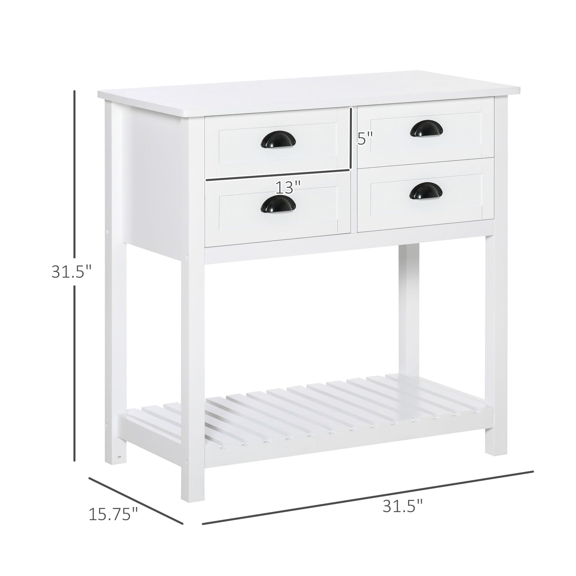 Homcom Coffee Bar Cabinet, Sideboard Buffet Cabinet, Kitchen Cabinet With 4 Drawers And Slatted Bottom Shelf For Kitchen, Living Room, White White Mdf