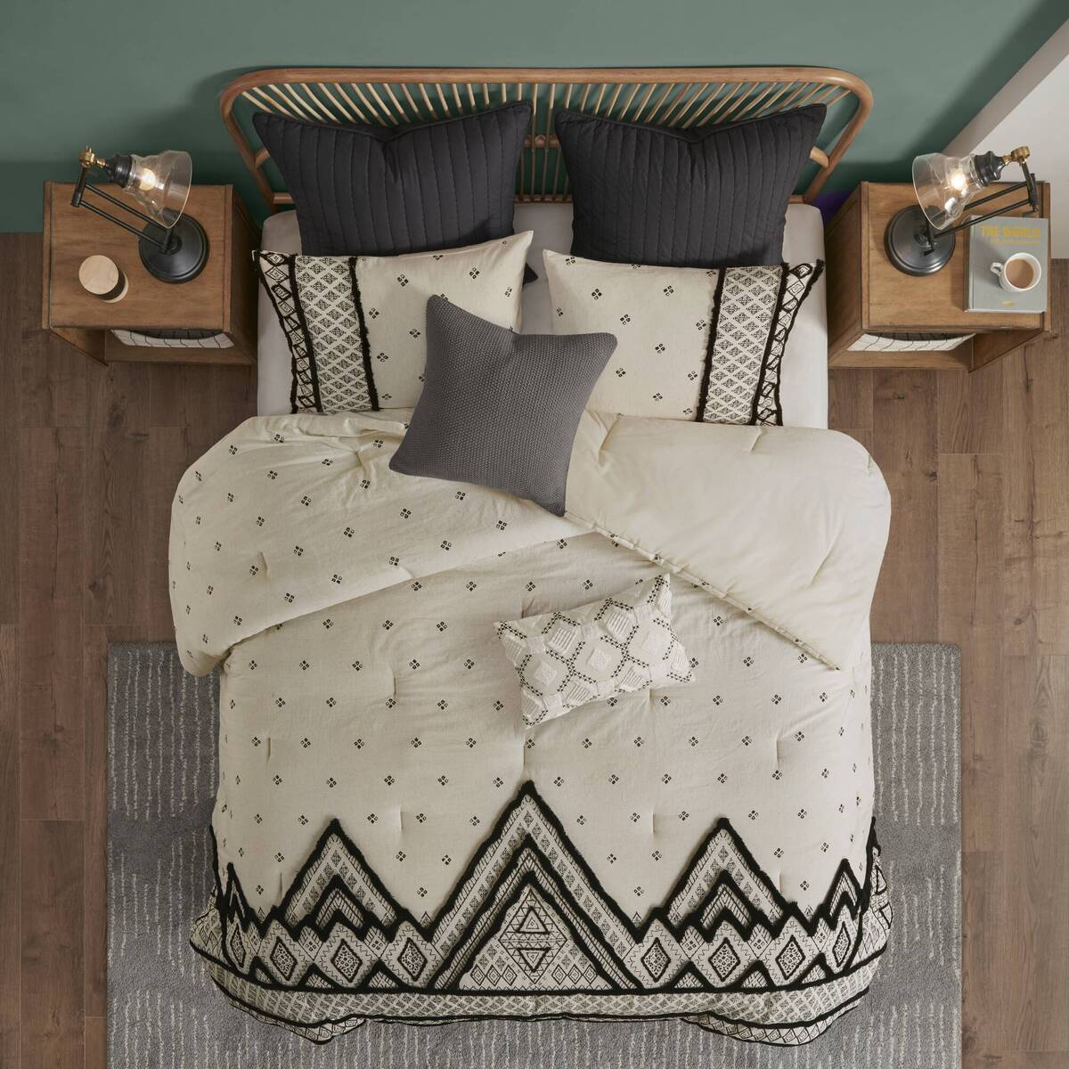 3 Piece Cotton And Flax Linen Blend Comforter Set Natural Full Queen Queen White Black Cotton