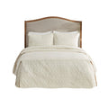 3 Piece Split Corner Pleated Quilted Bedspread Cream King Cream Polyester