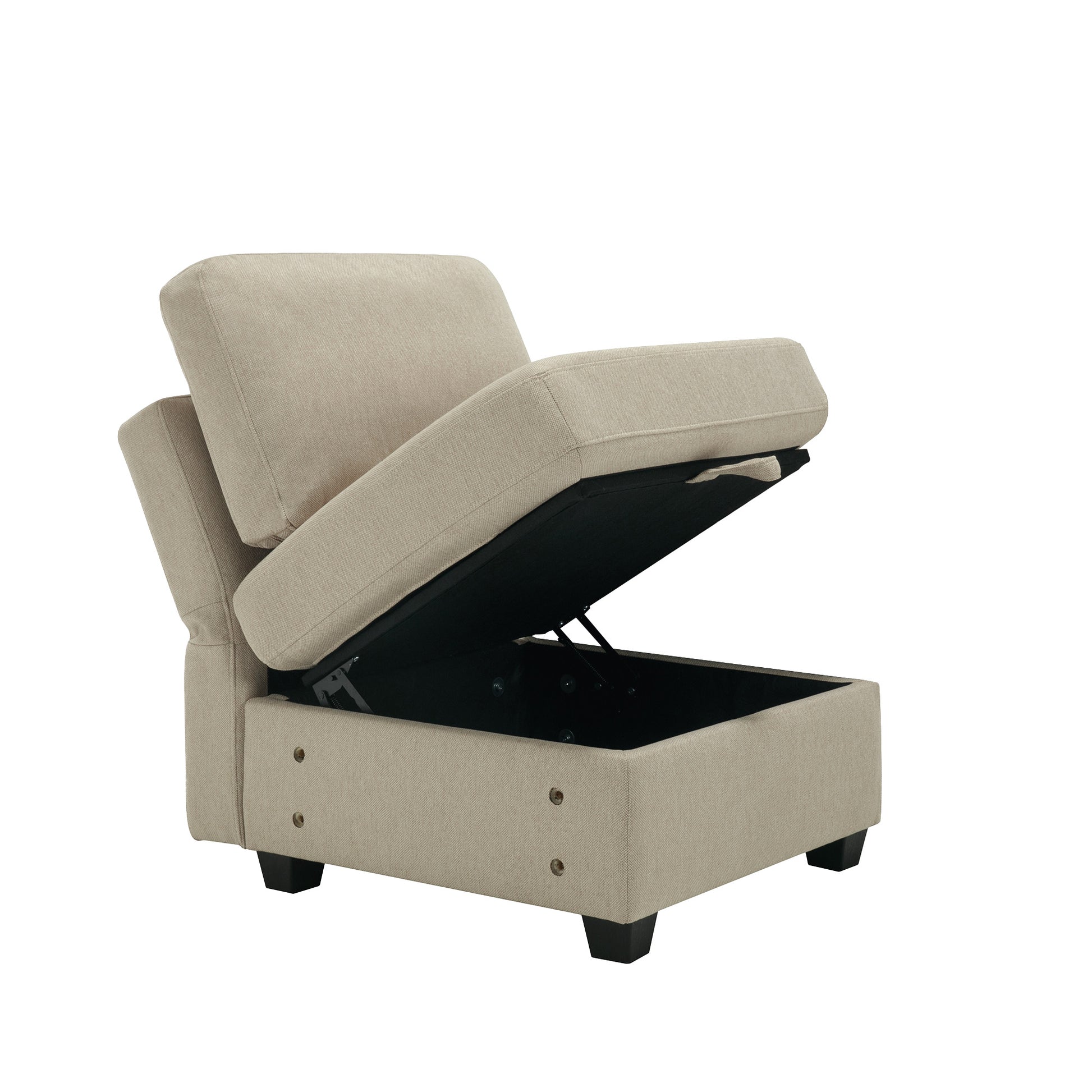 Contemporary Modern Chic Upholstered Fabric Sofa With Storage Seats And Storage Ottomans, 2 Seater Sofa Fabric Couch With Adjustable Arms And Backs For Living Room Beige Beige Polyester 2 Seat