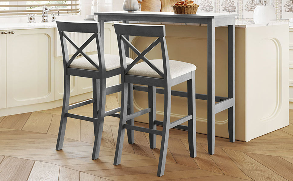 Farmhouse 48"Rectangular Wood Bar Height Dining Set Kitchen Breakfast Nook With 2 Chairs For Small Places,Gray Gray Wood Dining Room Solid Wood Acacia Rectangular Dining Table With Chair Upholstered Chair Wood Gray Solid Back Seats 2 48 Inches Farmhouse