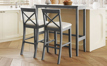 Farmhouse 48"Rectangular Wood Bar Height Dining Set Kitchen Breakfast Nook With 2 Chairs For Small Places,Gray Gray Wood Dining Room Solid Wood Acacia Rectangular Dining Table With Chair Upholstered Chair Wood Gray Solid Back Seats 2 48 Inches Farmhouse