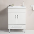 24 Inch Double Doors With Drawers White Bathroom Cabinet With Ceramic Sink White Solid Wood