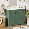 36 Inch Traditional Bathroom Vanity With Resin Sink Combo Set, Green Bathroom Cabinet With Two Doors And Four Drawers Green Bathroom Solid Wood Mdf Resin