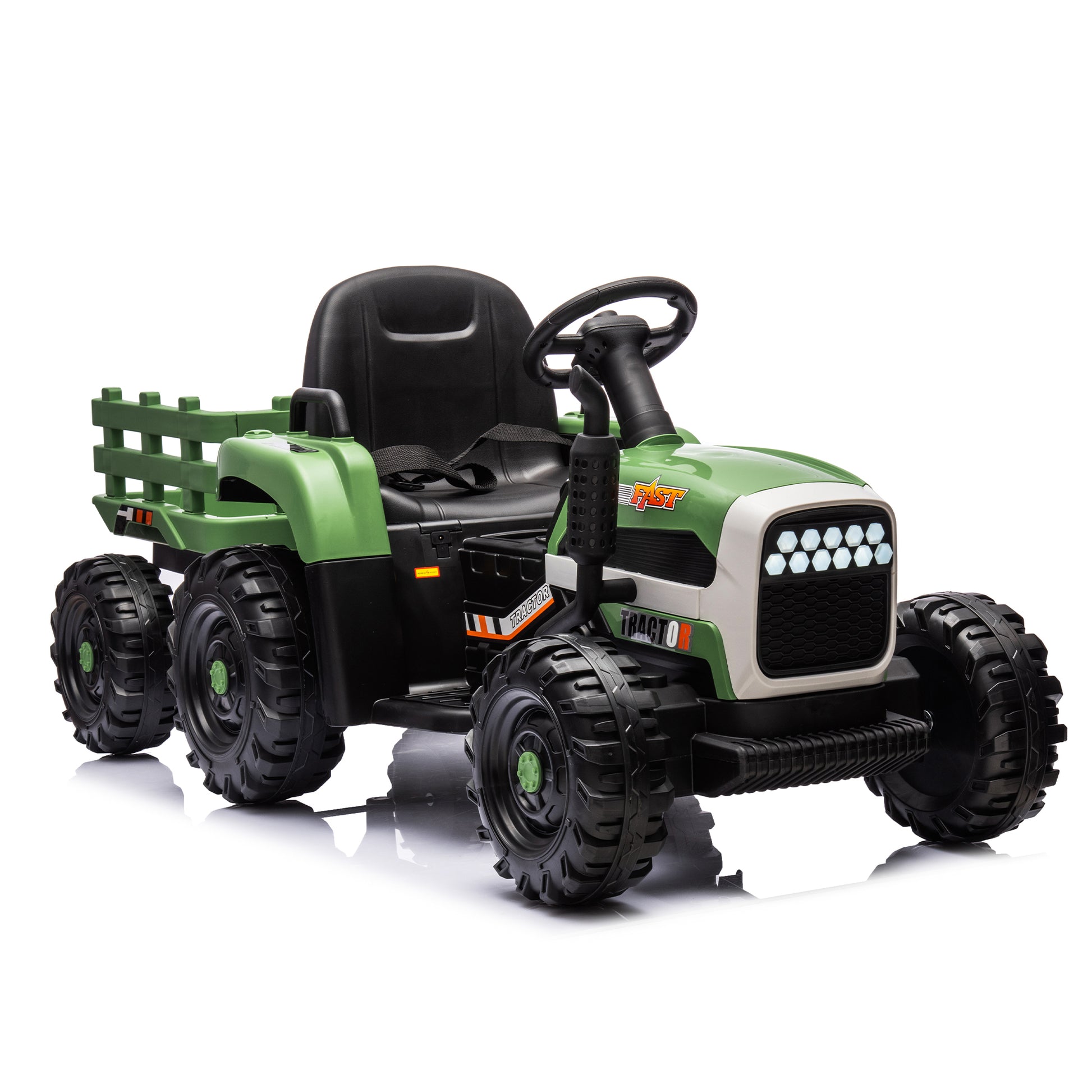 Ride On Tractor With Trailer,24V Battery Powered Electric Tractor Toy, 200W*2Motor 1.86 4.97Mph Remote Control,Electric Car For Kids,Three Speed Adjustable,Usb,Mp3 ,Bluetooth,Led Light, Safety Belt. Emerald 50 99 Lbs Polypropylene