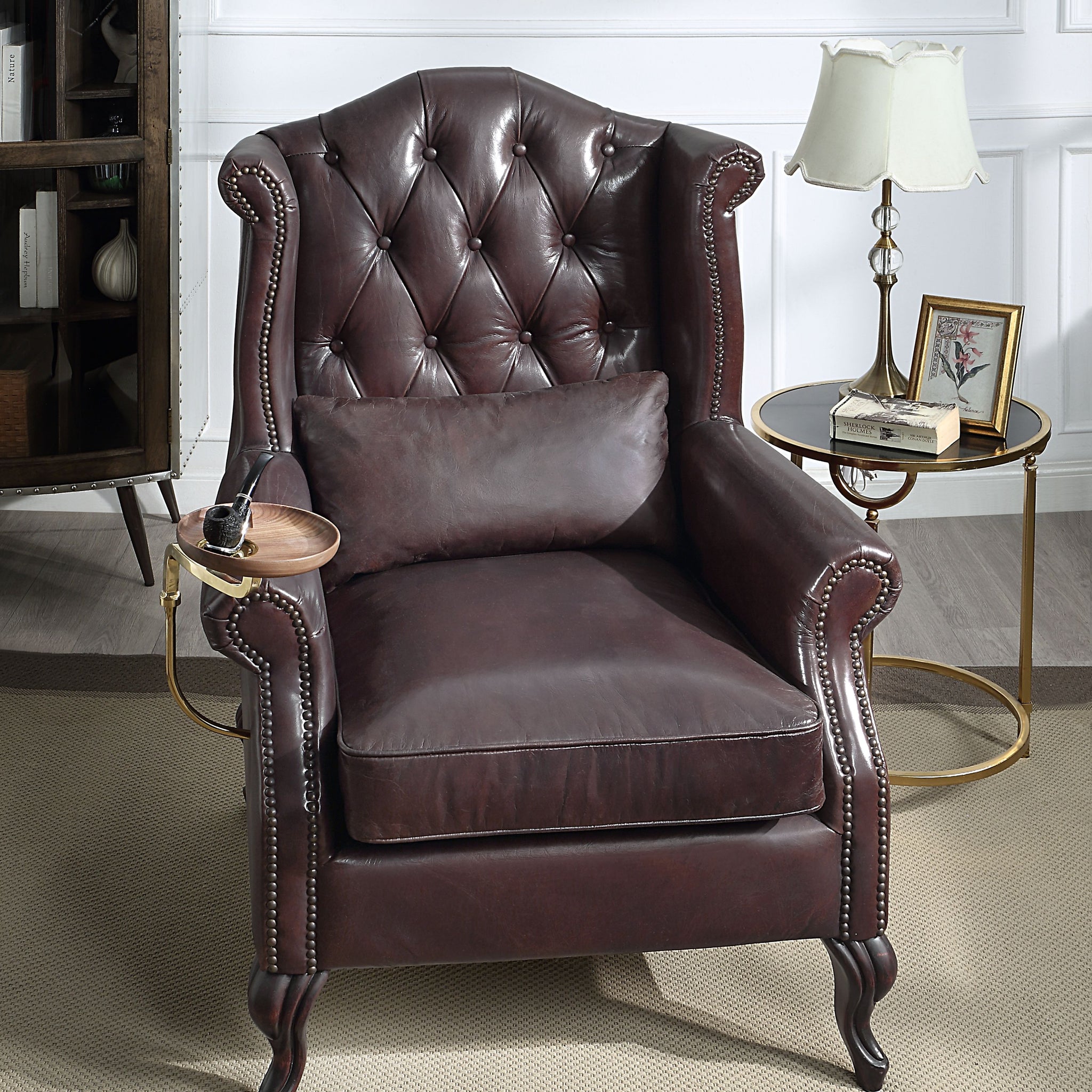 Pino Accent Chair, Vintage Brown Top Grain Leather Ac02994 Brown Wood Metal