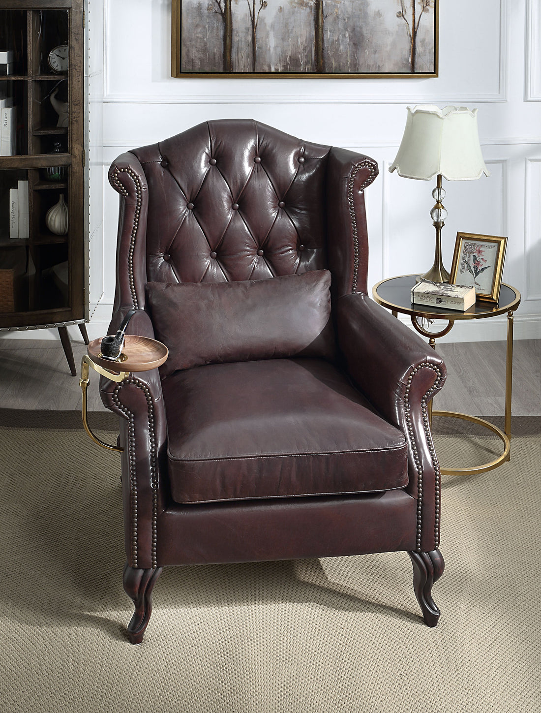 Pino Accent Chair, Vintage Brown Top Grain Leather Ac02994 Brown Wood Metal