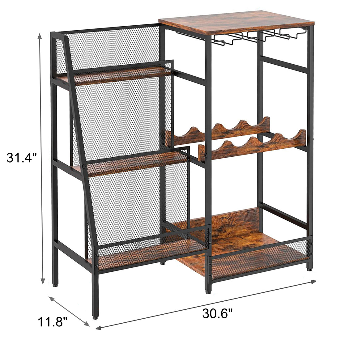 Versatile Liquor Stand For Home Bar, Wine Rack Freestanding Floor, Mini Bar Table For Liquor Whiskey Wine, 3 Tier Trapezoidal Liquor Bottle Display Shelf With Glass Holder And Fences Walnut Black