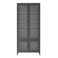 Large Metal Storage Cabinet Display Cabinet With 4 Glass Doors 5 Shelves Side Cabinet Bookcase Freestanding Cabinet For Bedroom Living Room Pantry Home Office Black, Waffle Grids Tempered Glass Freestanding 5 Or More Spaces Black Office Glass Doors