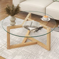 Picture Round Glass Coffee Table Modern Cocktail Table Easy Assembly With Tempered Glass Top & Sturdy Wood Base, Natural Old Sku: Wf190112Aal Natural Glass