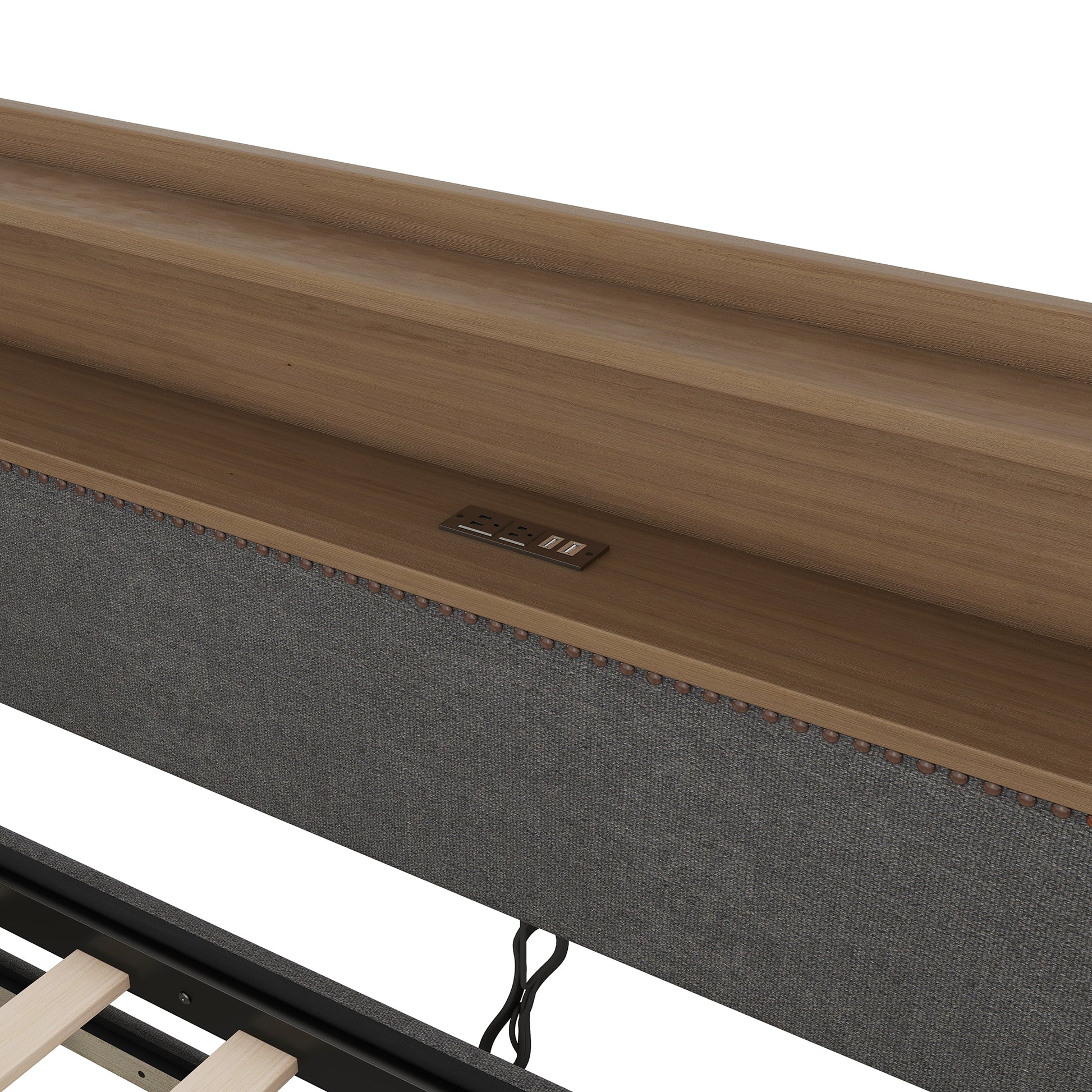 Twin Size Daybed With Trundle Bed, Upholstered Daybed With Charging Station And Led Lights, Gray Twin Gray Linen