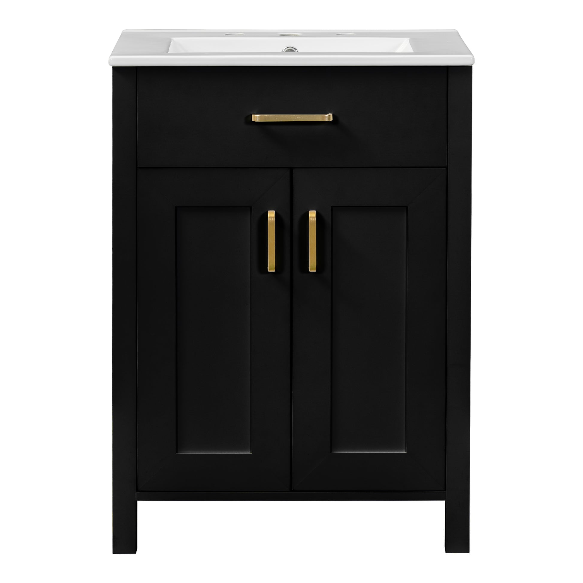 24"Bathroom Vanity Combo With Ceramic Sink, Luxurious Space Saving Vanity W24"*D18"*H34"Inch, 2 Soft Close Doors Black Bathroom Solid Wood Mdf