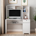 Computer Desk With Hutch & Bookshelf,Wood Executive Desk Teens Student Desk Writing Laptop Home Office Desk With Drawers,3 Ac Outlets And 2 Usb Charging Ports,Study Laptop Table For Home White Mdf