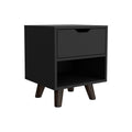 Crail Nightstand With 1 Open Storage Shelf, 1 Drawer And Wooden Legs Black 1 Drawer Bedroom Open Storage Modern Drawers Particle Board Engineered Wood