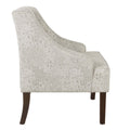 Fabric Upholstered Wooden Accent Chair With Swooping Arms, White And Brown Off White Wood Fabric