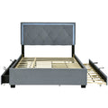 Full Size Velvet Storage Platform Bed, With 2 Big Drawers, T Size Trundle And Led Light, Gray Gray Velvet