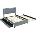 Full Size Velvet Storage Platform Bed, With 2 Big Drawers, T Size Trundle And Led Light, Gray Gray Velvet