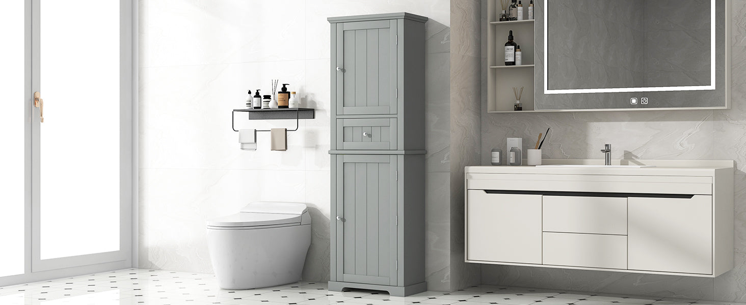 Tall Bathroom Storage Cabinet, Freestanding Storage Cabinet With Drawer And Adjustable Shelf, Mdf Board With Painted Finish, Grey Old Sku:Wf312727Aae Grey Mdf