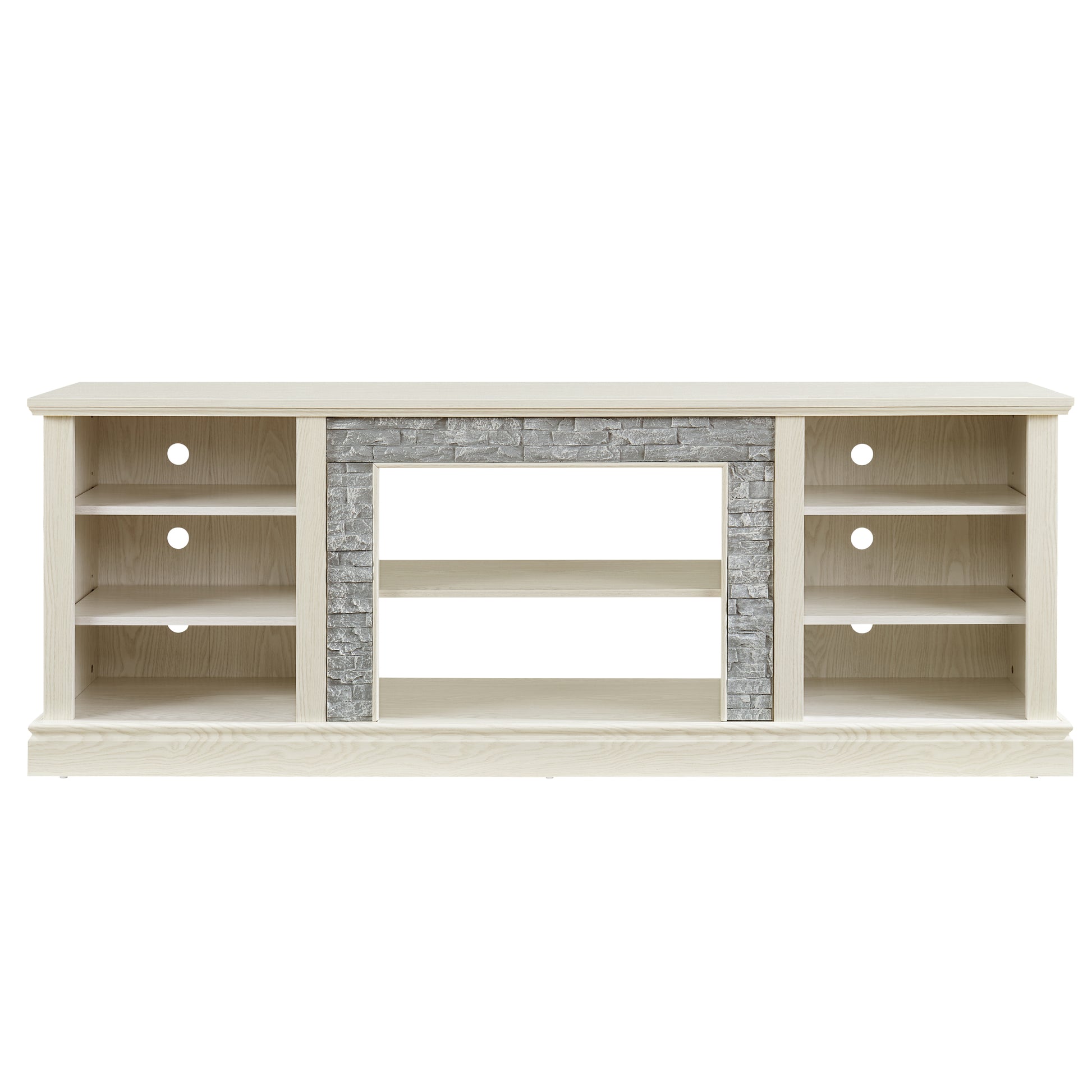 Large Tv Desk Storage Rack With Faux Stacked Stone Surround,Media Console Table With Large Storage Cabinet,Modern Tv Media Entertaionment Stand,White, 70.12"W*15.35"D*25.83"H White 70 79 Inches Mdf