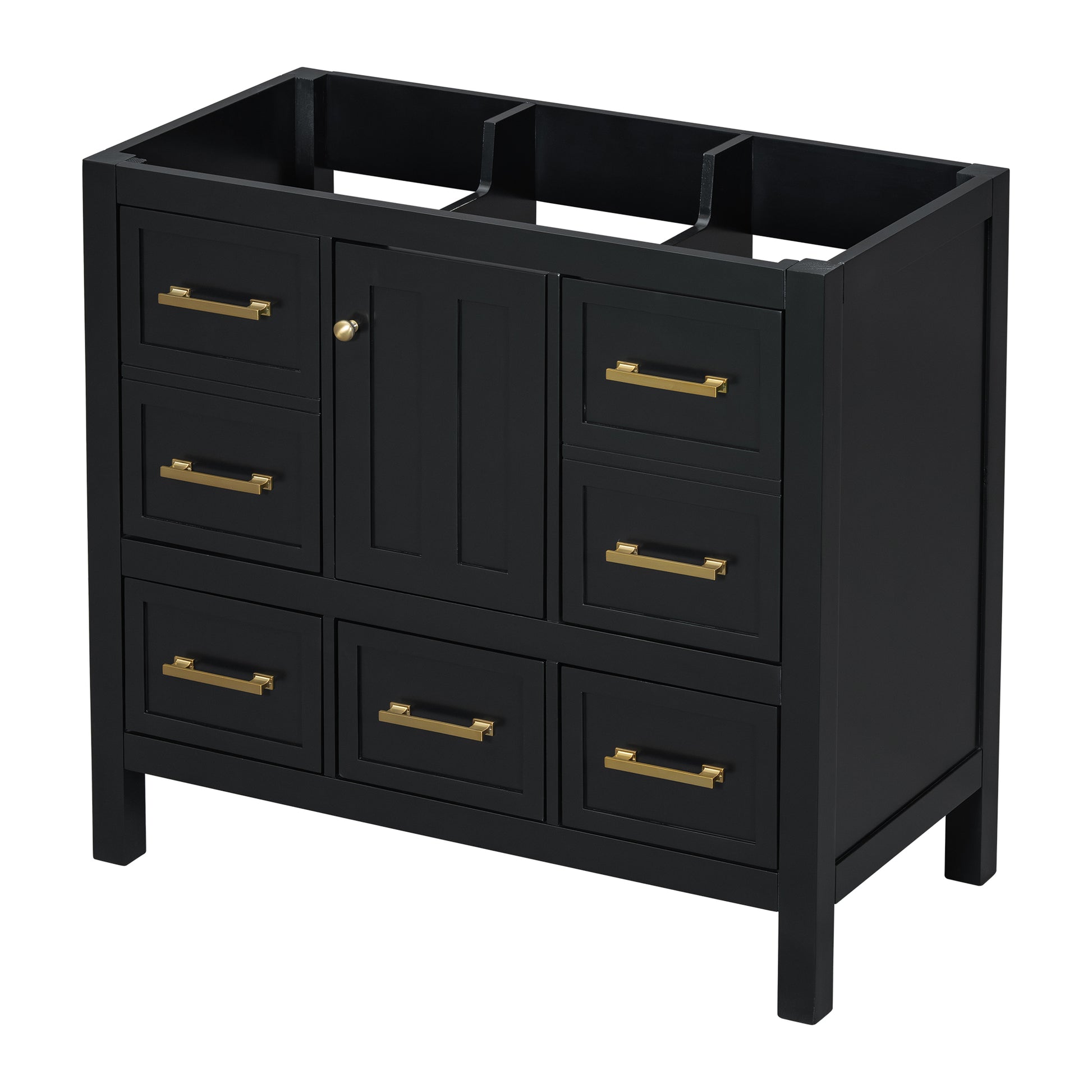 36'' Bathroom Vanity Without Sink, Solid Wood Frame Bathroom Storage Cabinet, Freestanding Vanity With 5 Drawers& Soft Closing Doors Not Include Basin Sink Black Bathroom Solid Wood Mdf