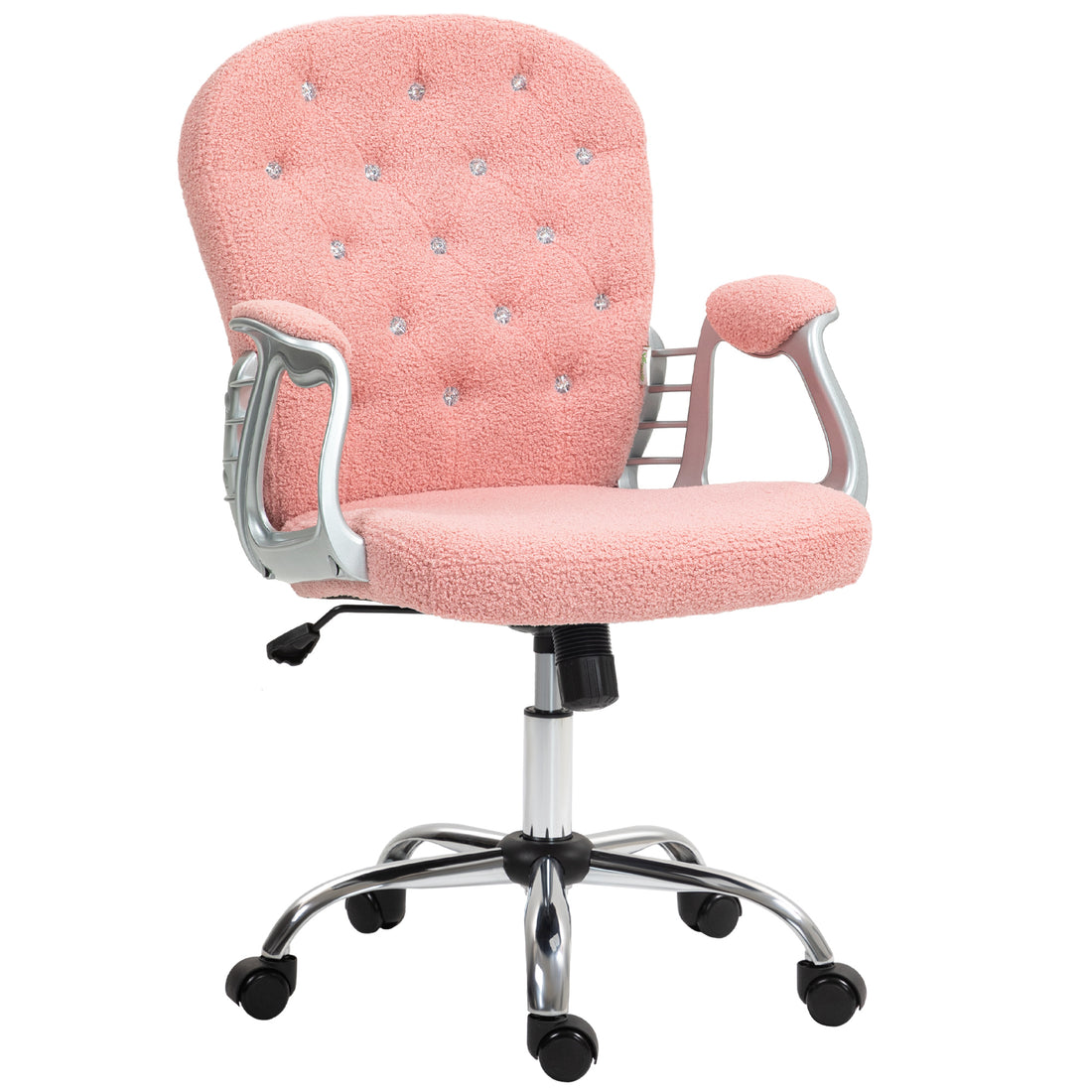 Vinsetto Teddy Fleece Home Office Chair, Button Tufted Desk Chair With Padded Armrests, Adjustable Height And Swivel Wheels, Pink Pink Steel