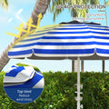 Outsunny 5.7' Portable Beach Umbrella With Tilt, Adjustable Height, 2 Cup Holders & Hooks, Uv 40 Ruffled Outdoor Umbrella With Vented Canopy, Blue White Stripe Colorful Polyester