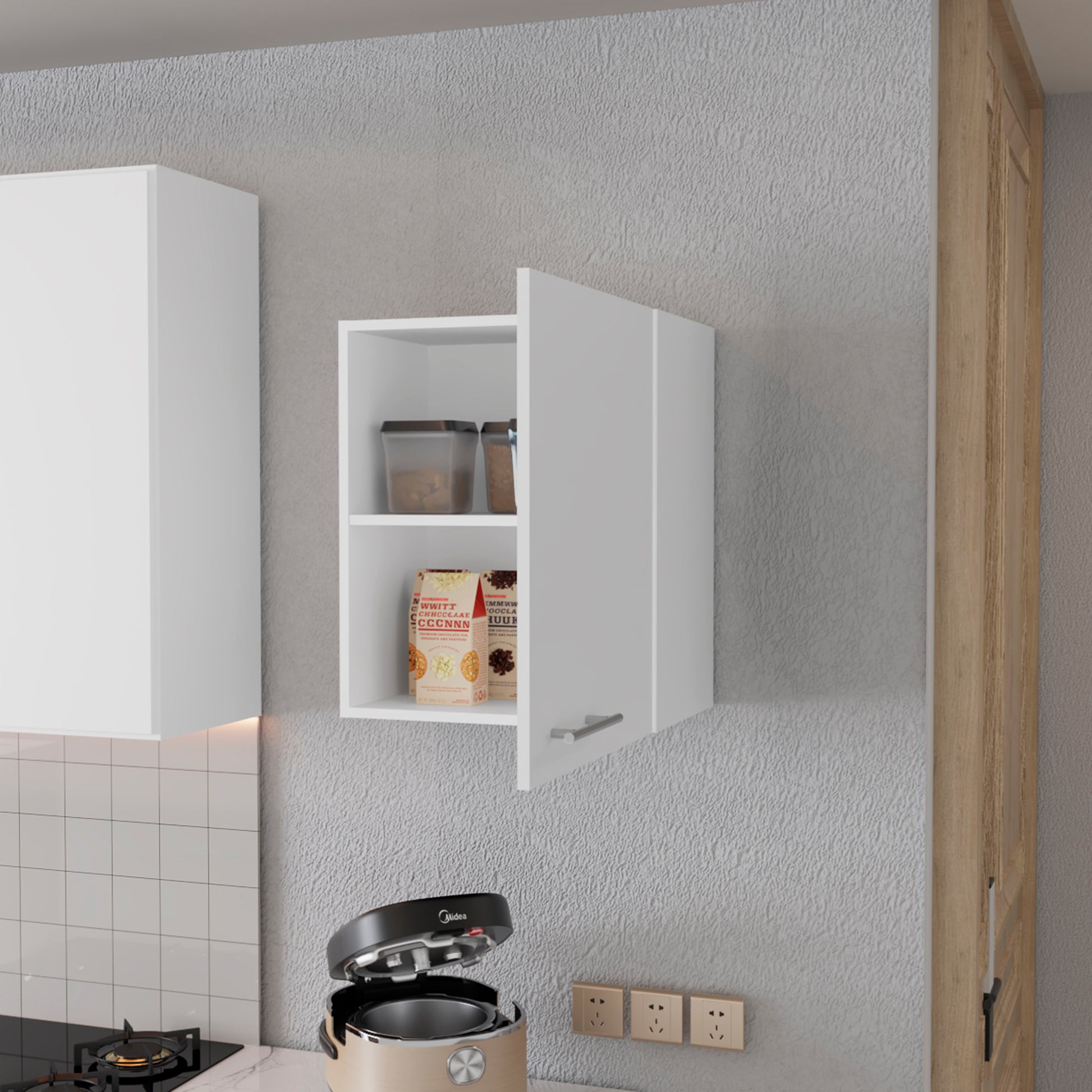 So Hi Wall Cabinet In Melamine With One Door, White 1 2 Spaces White Kitchen Modern Particle Board Melamine