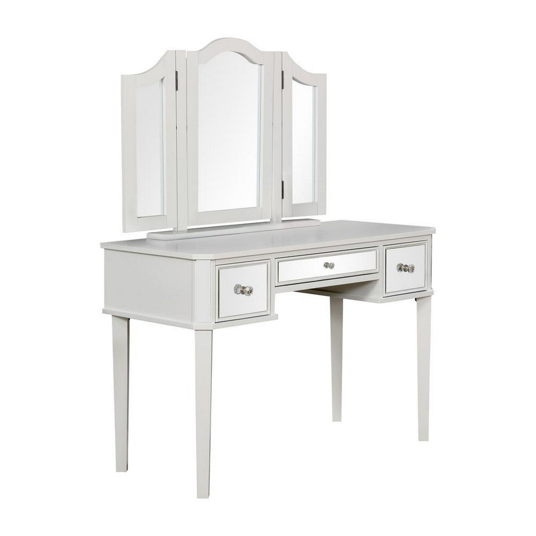 Clarisse Contemporary Vanity With Stool, White White Wood