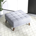 Addison Square Upholstered Ottoman Gray,Light Gray,Wood Brown Linen Wood Backless Solid Grey Mid Century Modern Square Armless Tufted Linen,Solid Wood