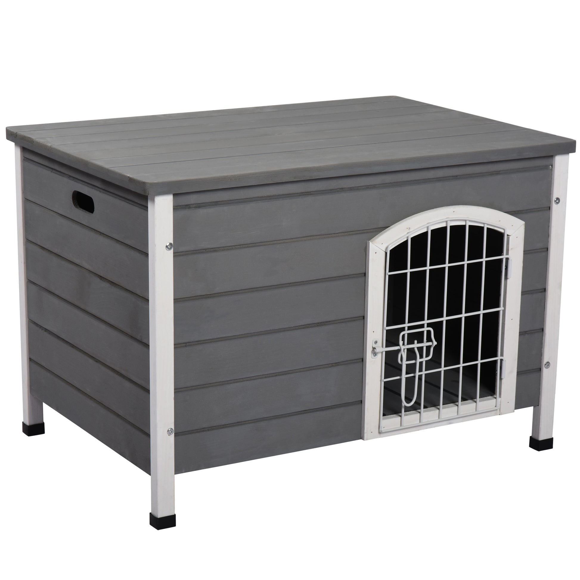 Pawhut 31"L Wooden Decorative Dog Cage Kennel Wire Door With Lock Small Animal House With Openable Top Removable Bottom Grey Gray Wood