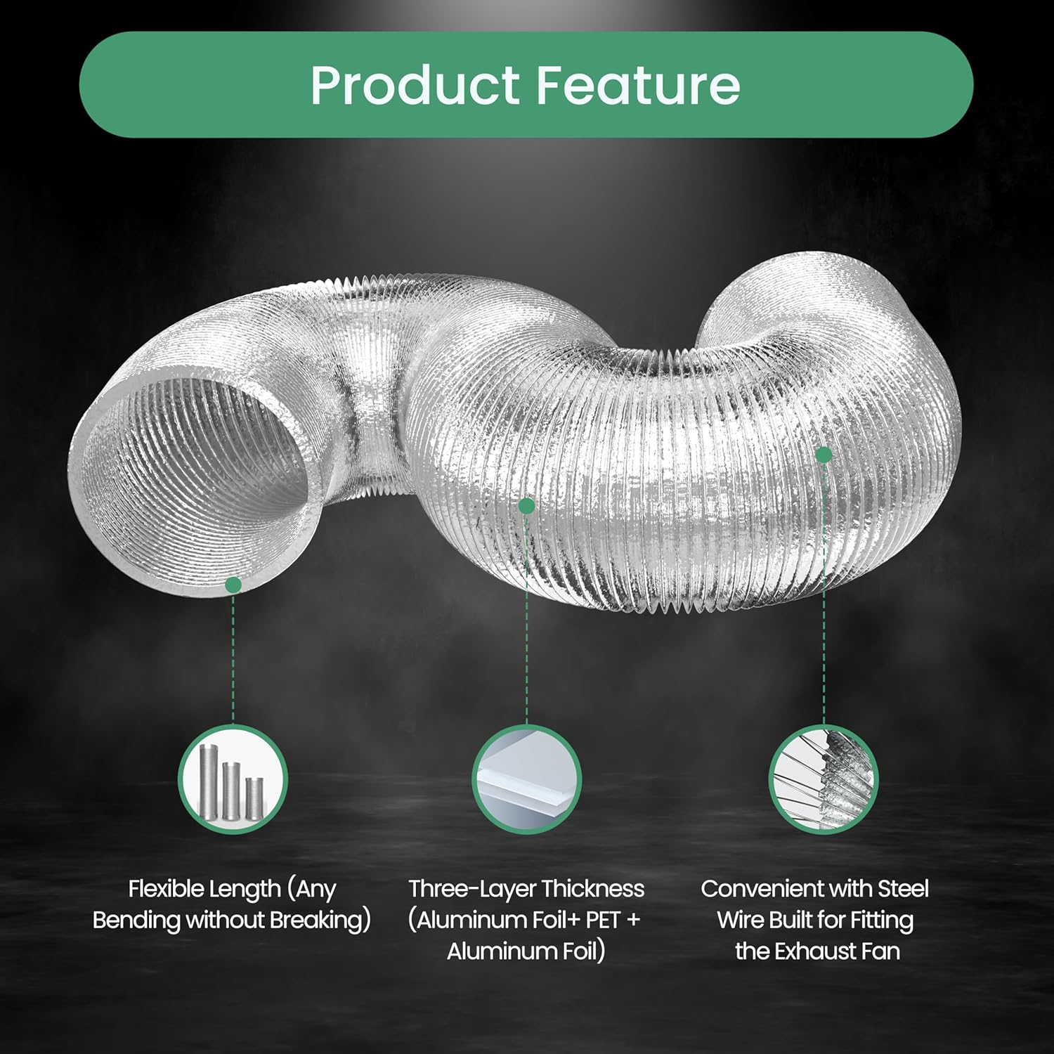 Dryer Vent Hose, Flexible 12 Inch Aluminum Ducting, Heavy Duty Three Layer Protection, 25 Feet Long For Heating Cooling Ventilation And Exhaust, 12" X 25', Silver Silver Pvc