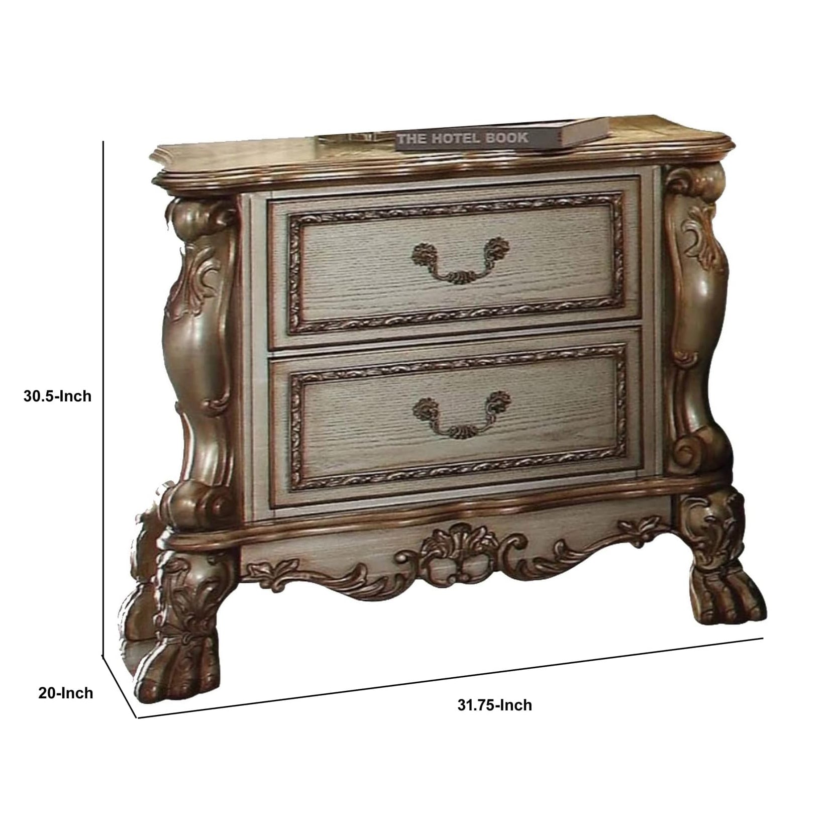 Gold Patina And Bone 2 Drawer Nightstand Gold 2 Drawers Bedroom Rectangle Rustic Felt Lined Drawers Solid Wood Mdf