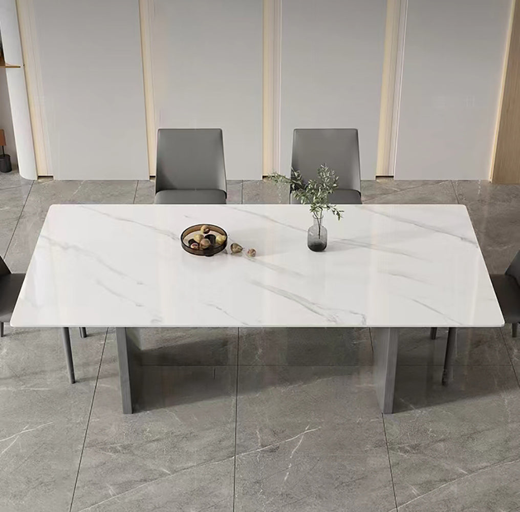 70.9 In Dining Table With Sintered Stone Table Top, Marble Dining Table Modern Kitchen Table For Living Room, Dining Room,Home And Office, White Table Matte White Carbon Steel Sintered Stone