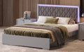 Queen Size Upholstered Bed With Led Lights,Modern Platform Bed With Velvet Headboard,Grey Queen Grey Mdf