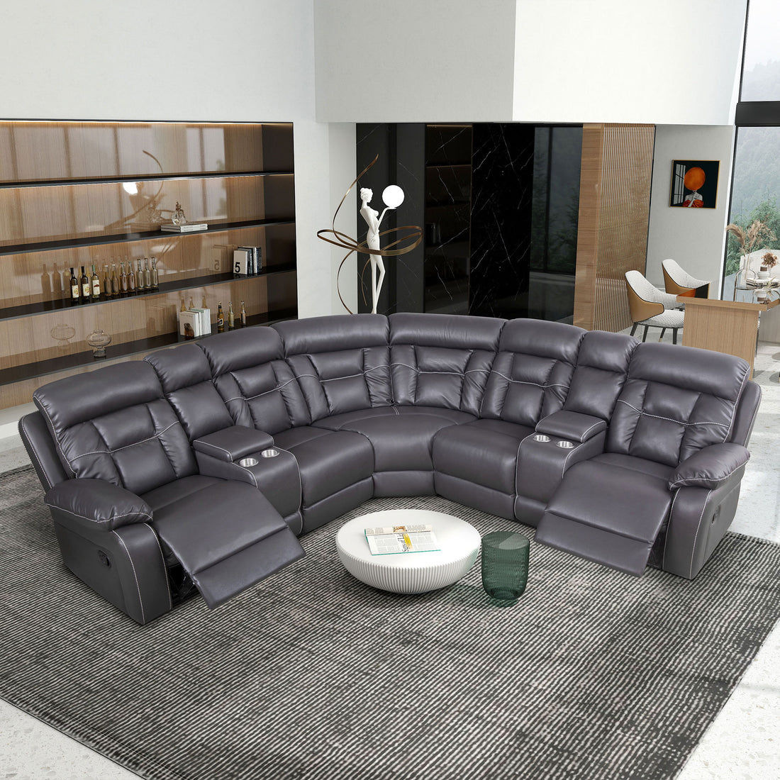 Faux Leather Reclining Sofa Grey Grey Pu 5 Seat