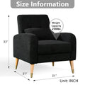 Mid Century Modern Accent Chair, Upholstered Armchair Living Room Chair, Comfy Single Sofa Chair With Metal Legs, Polyester Fabric Chair For Living Room Bedroom Black Sherpa